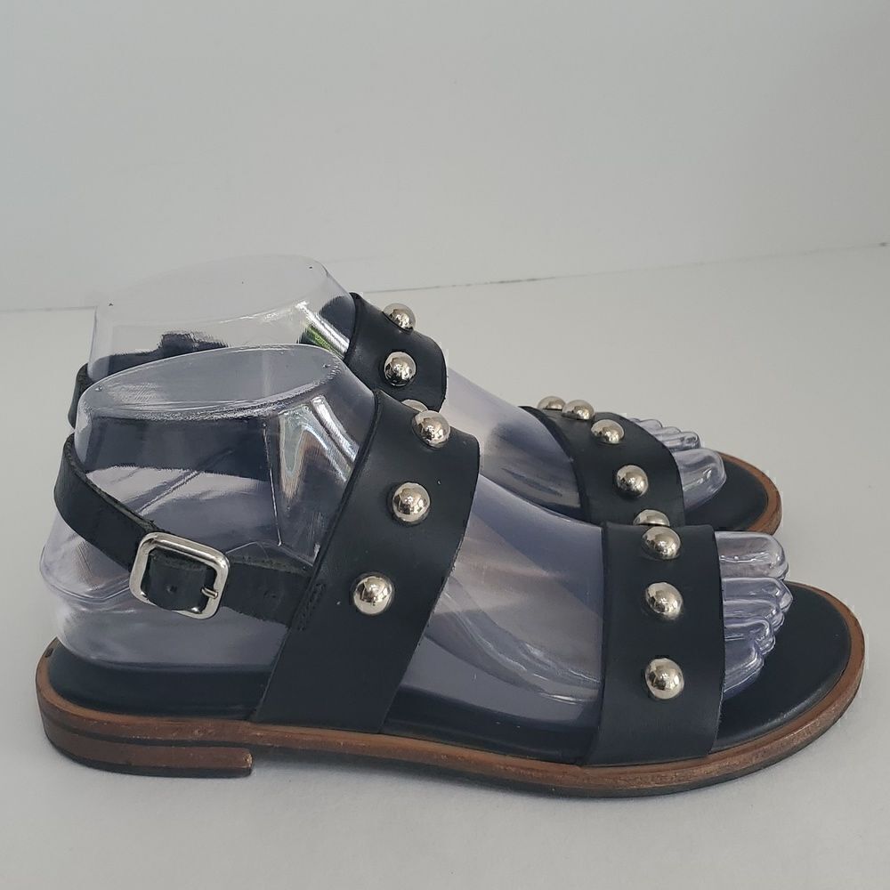Frau Black Studded Slingback Leather Sandals Made in Italy Size 36